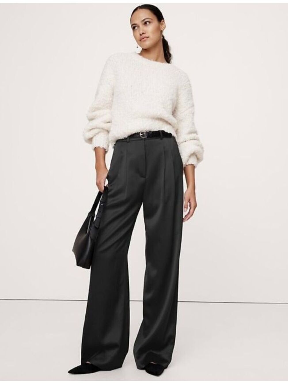 Banana Republic The Soho Wide-Leg Pant in Italian Satin black 14